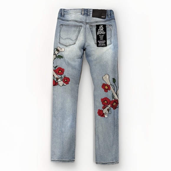 Cult Of Individuality Jeans PUNK SUPER SKINNY CROSS BONES FLORAL 32x32 (31x31.5) - Picture 2 of 14